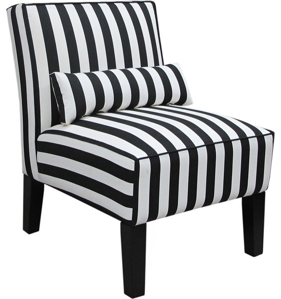 Black and White Striped Armless Upholstered Chair
