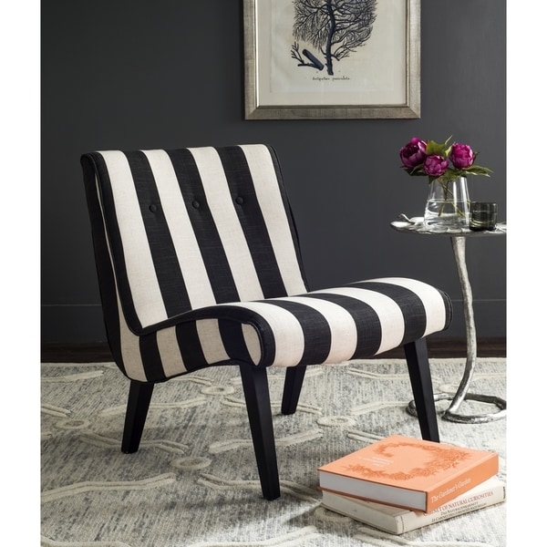 Black and White Striped Linen Blend Accent Chair