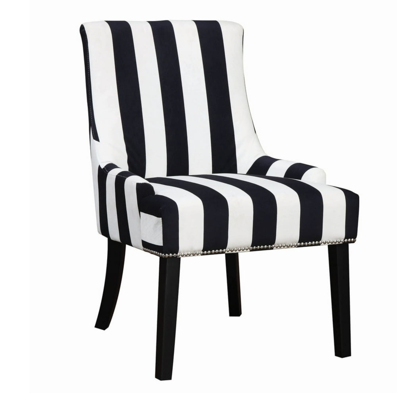 Black and White Striped Upholstered Accent Chair