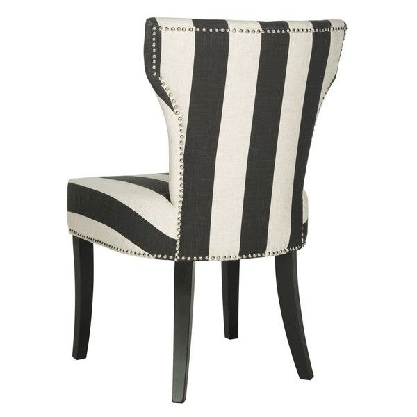 Black and White Striped Upholstered Dining Chairs