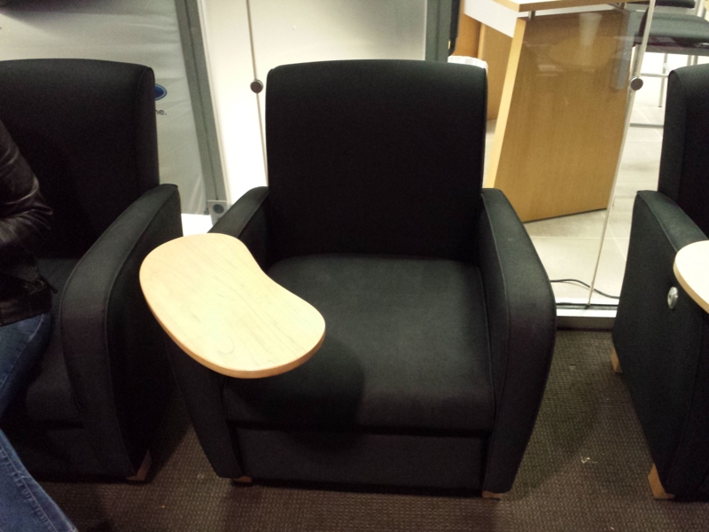 Black Armchair with Attached Wooden Study Table