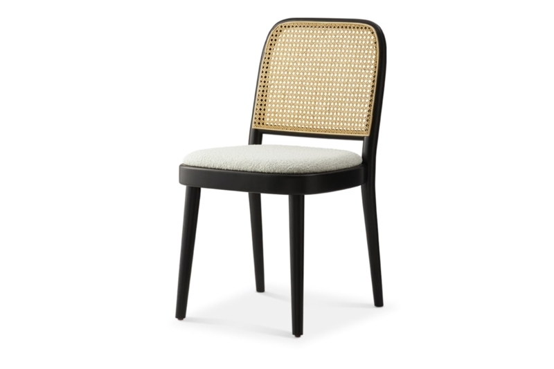 Black Edith Cane Chair with Cushioned Seat