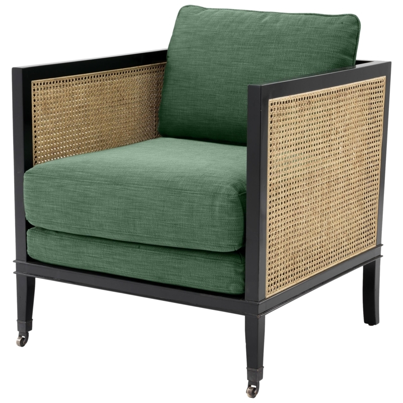 Black Lacquer Wooden Chair with Woven Cane Panels
