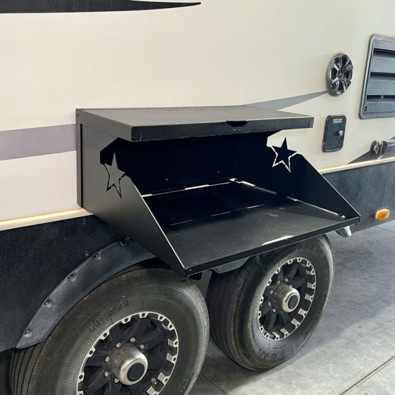 Black RV Folding Table with Star Cutouts