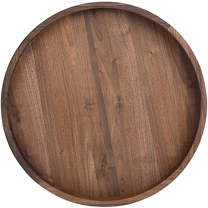 Black Walnut Round Wooden Ottoman Tray Table