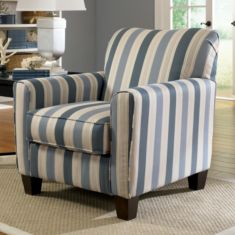 Blue and White Striped Accent Chair for Cottage Style