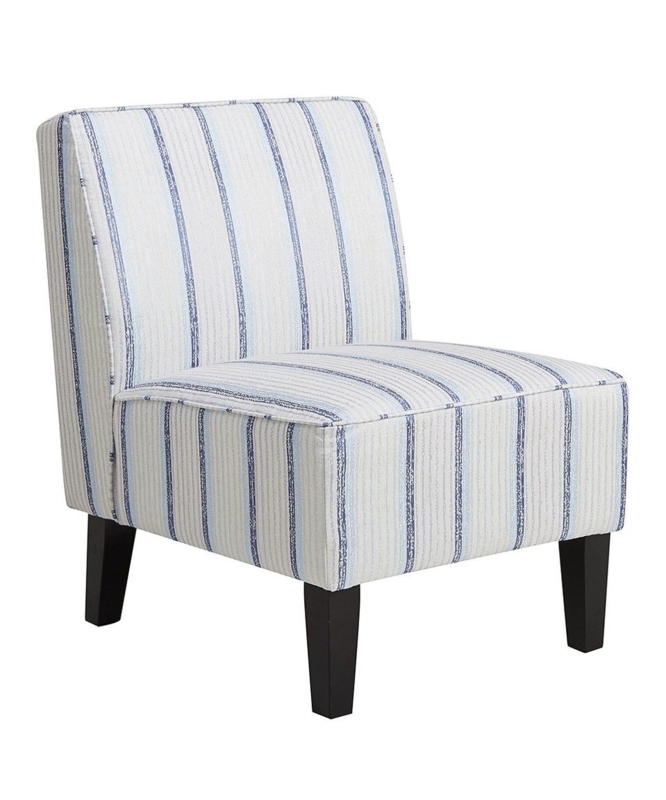 Blue and White Striped Accent Chair with Wooden Legs