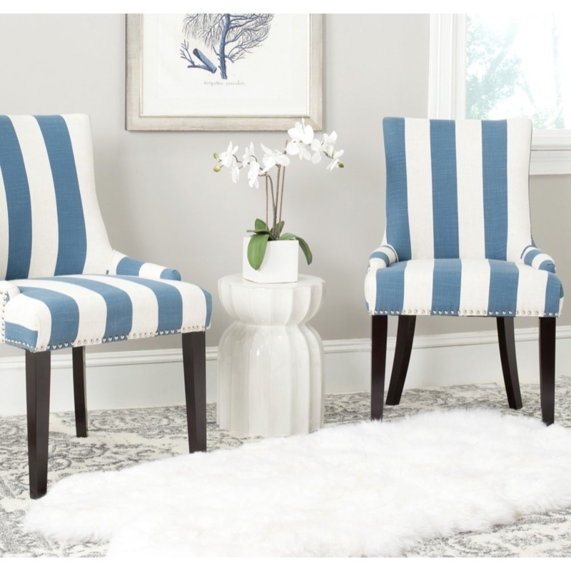 Blue and White Striped Coastal Dining Chairs