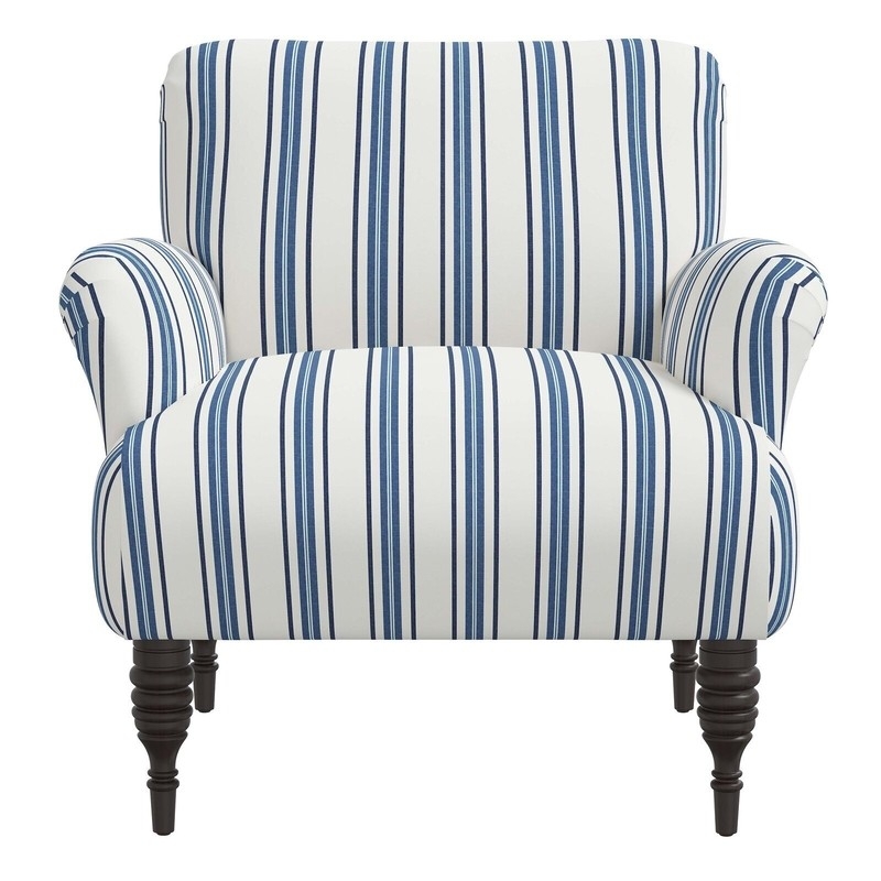 Blue and White Striped Upholstered Accent Chair