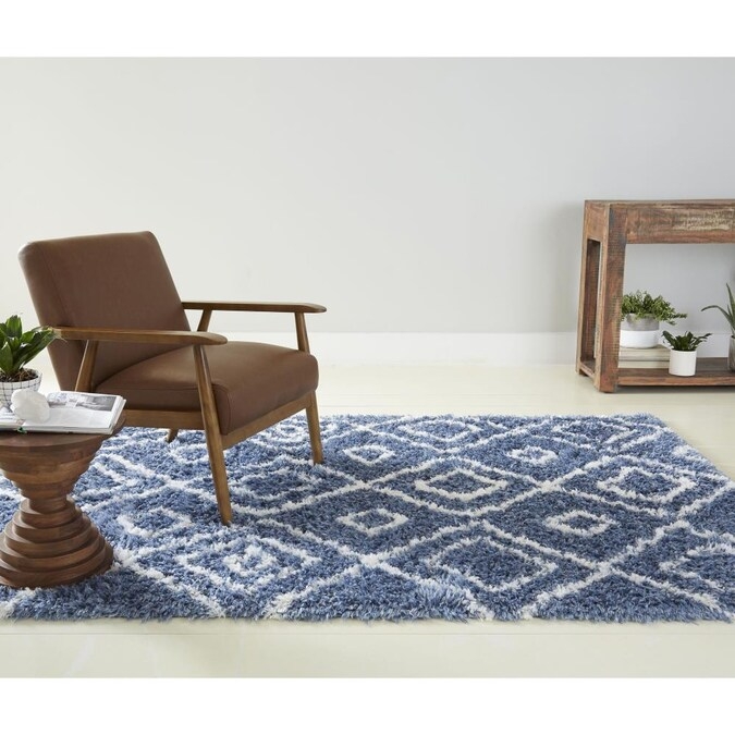 Blue Geometric Mid-Century Modern Area Rug