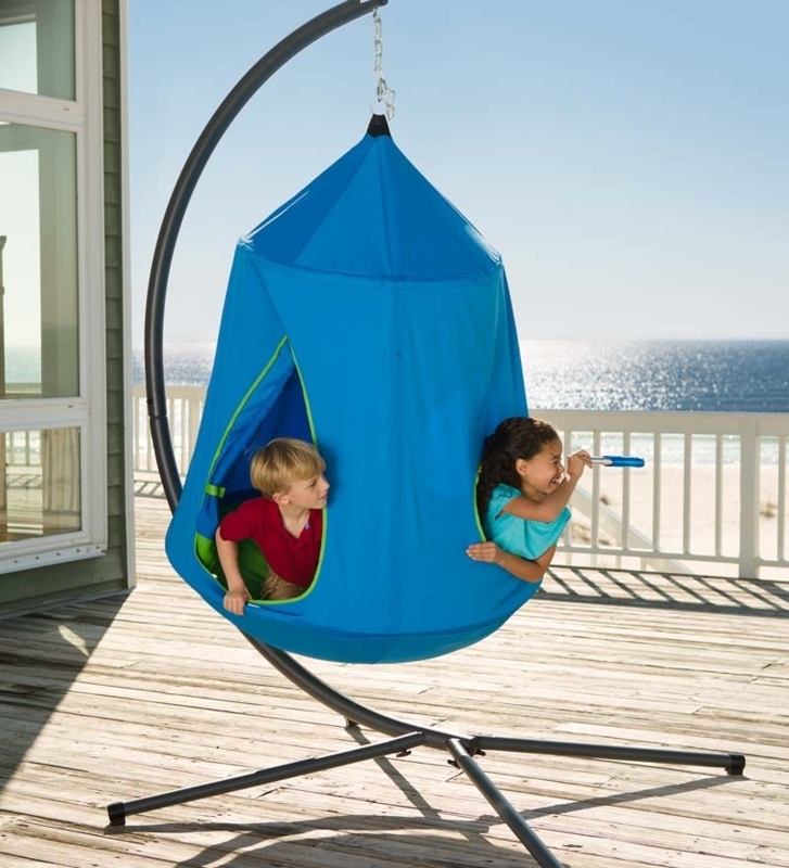 Blue Hanging Sensory Chair for Kids Outdoors
