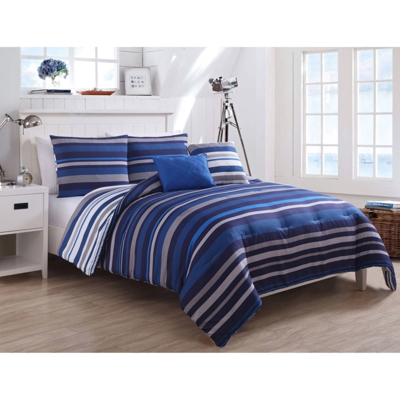 Blue Justin Stripe Reversible Bedding Comforter Set