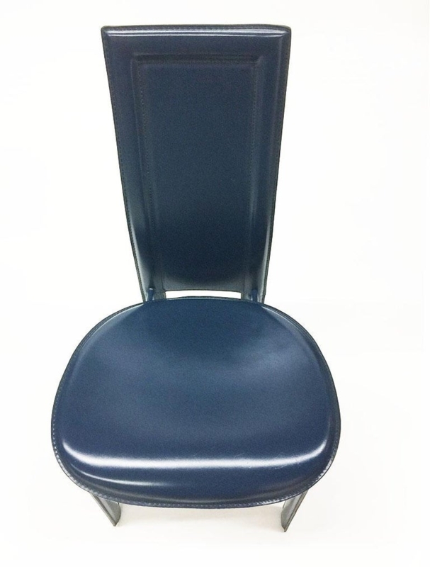 Blue Leather Dining Chair Lara by Giorgio Cattelan