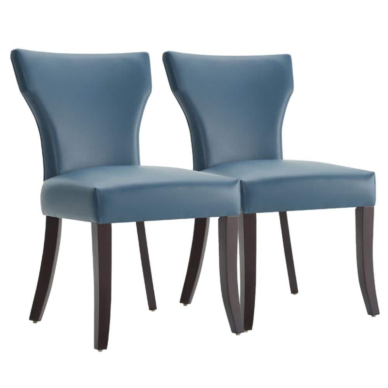 Blue Leather Dining Chairs with Solid Wood Frame