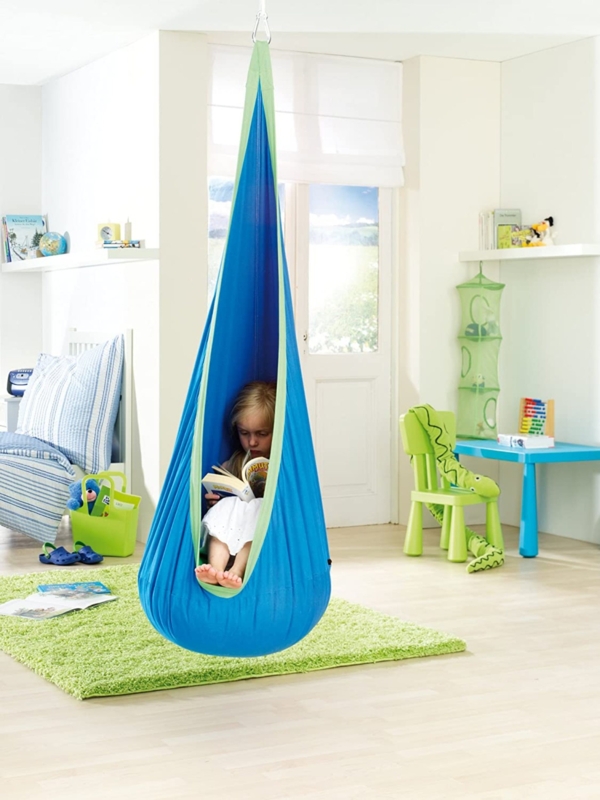 Blue Sensory Hanging Pod Chair for Kids' Rooms
