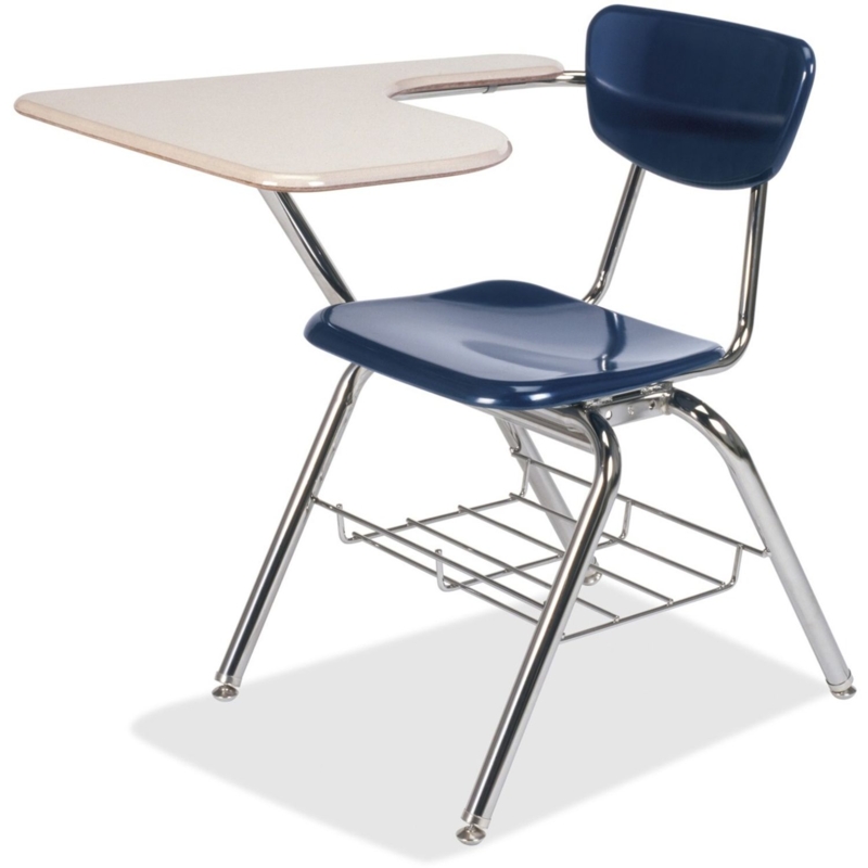 Blue Tablet Arm Chair with Storage Rack