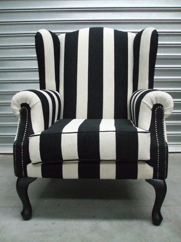 Bold Black and White Striped Wingback Chair