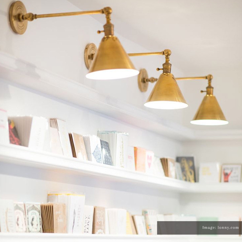 Brass Single Arm Wall Library Lights