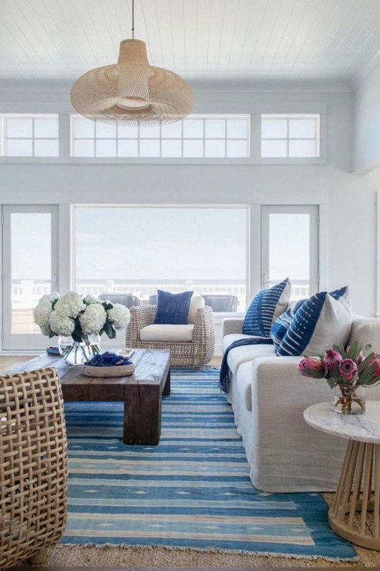Bright Coastal Living Room with Blue Accents