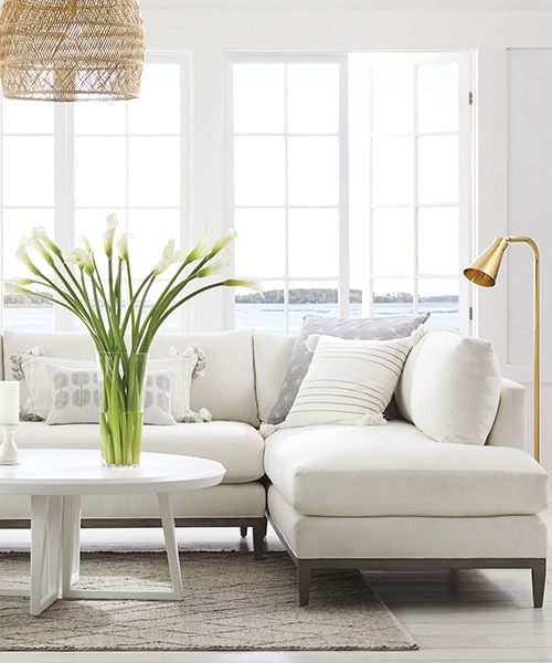 Bright Coastal Style White Sectional Sofa Living Room