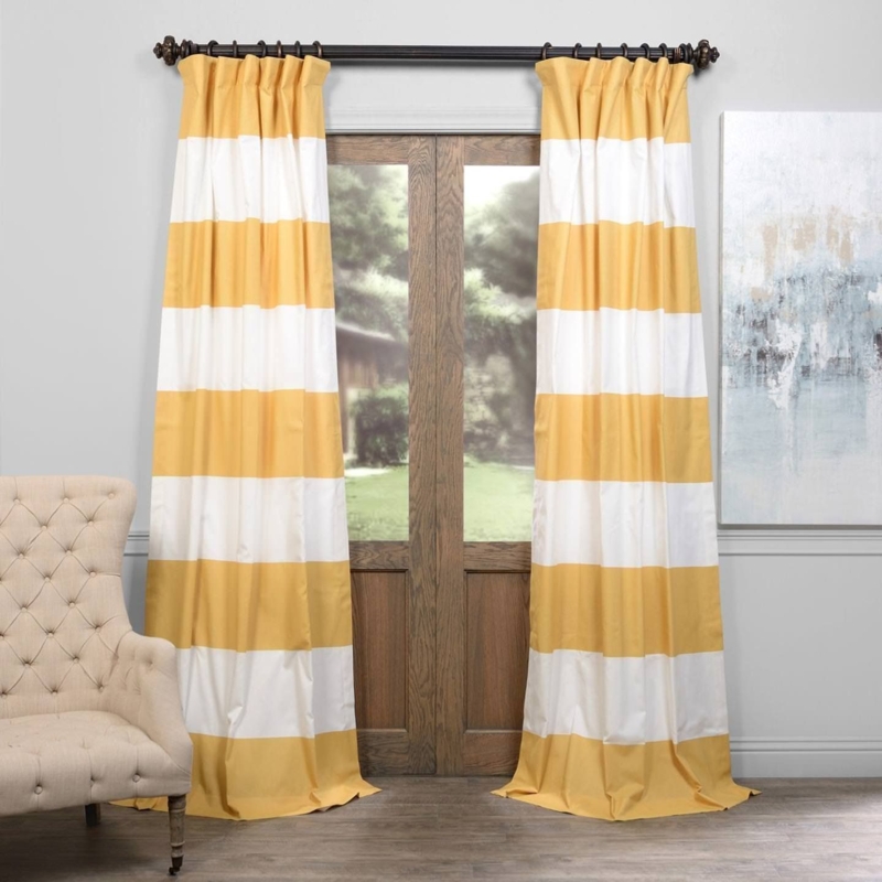 Bright Horizontal Stripe Cotton Curtains in Yellow and White