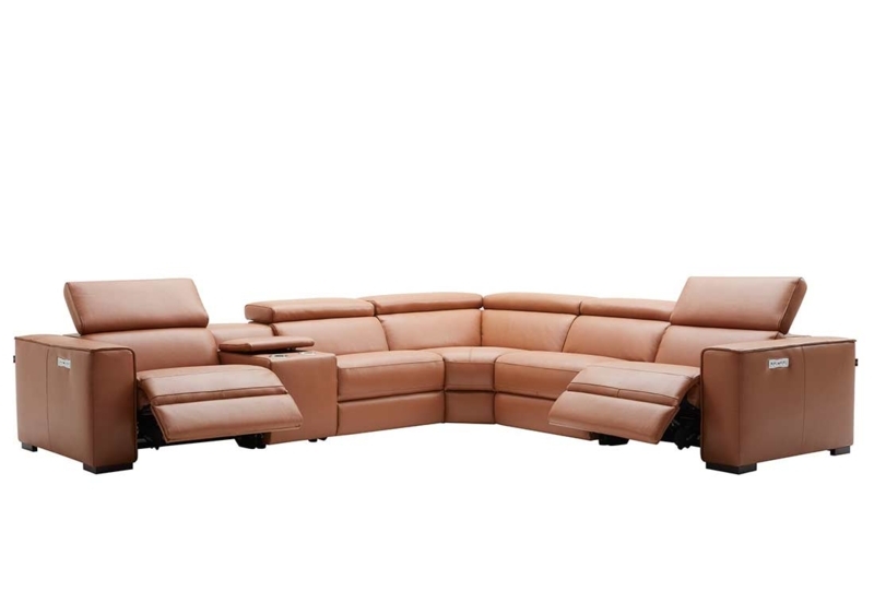 Caramel Leather Power Recliner Sectional Sofa