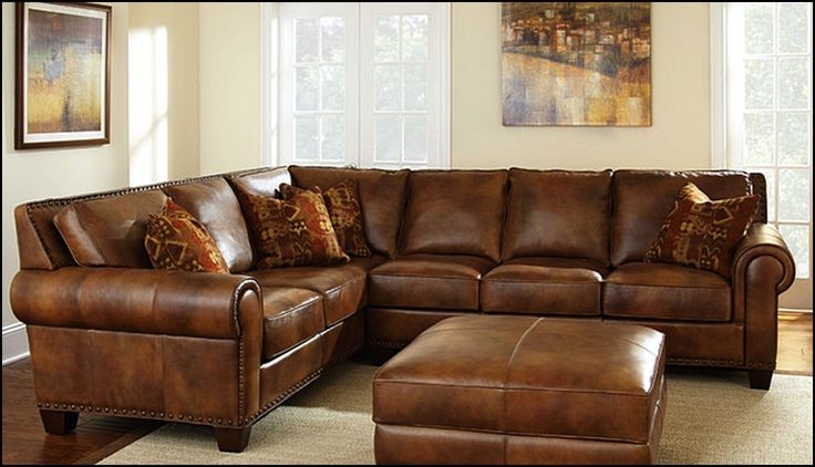 Caramel Leather Sectional Sofa with Ottoman Design