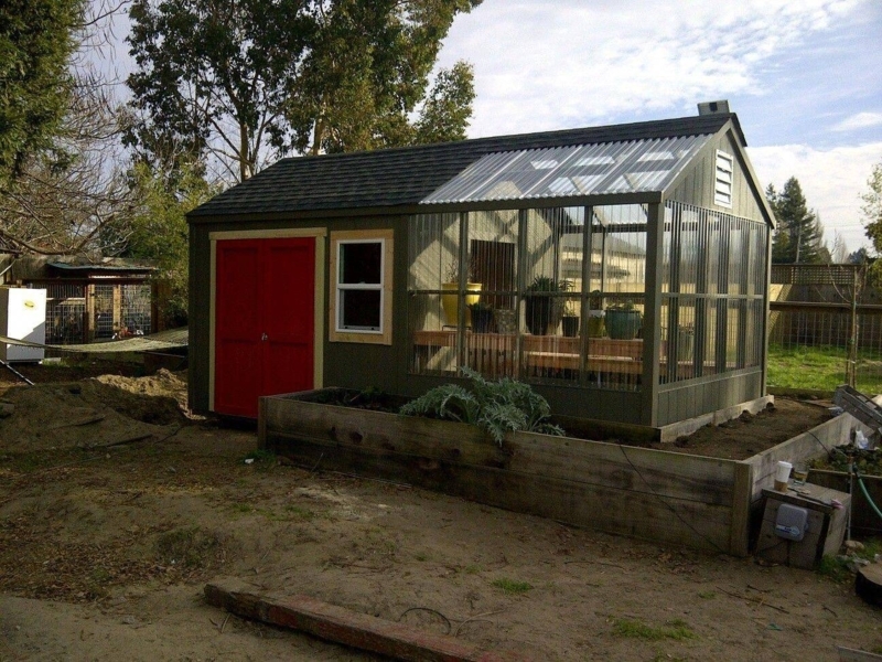 Charming Garden Shed with Attached Glass Greenhouse