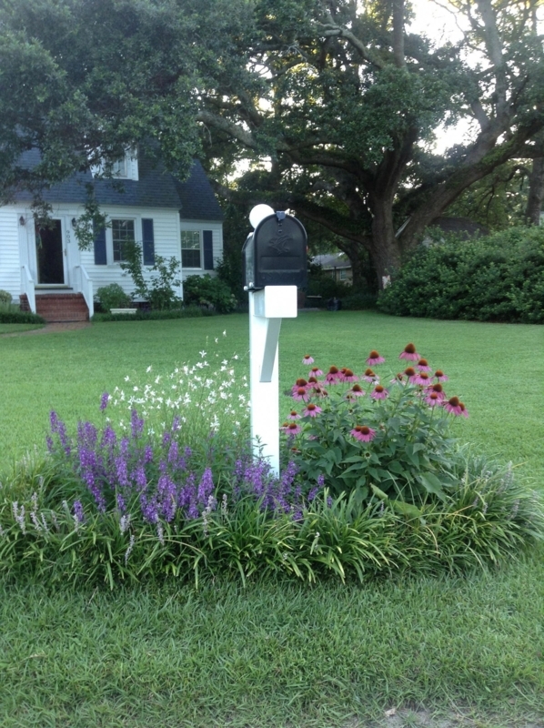Charming Mailbox Post with Vibrant Flower Garden