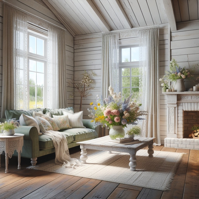 Charming Sage Sofa in Cozy Rustic Living Room