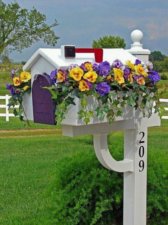Charming White Mailbox Planter with Colorful Flowers