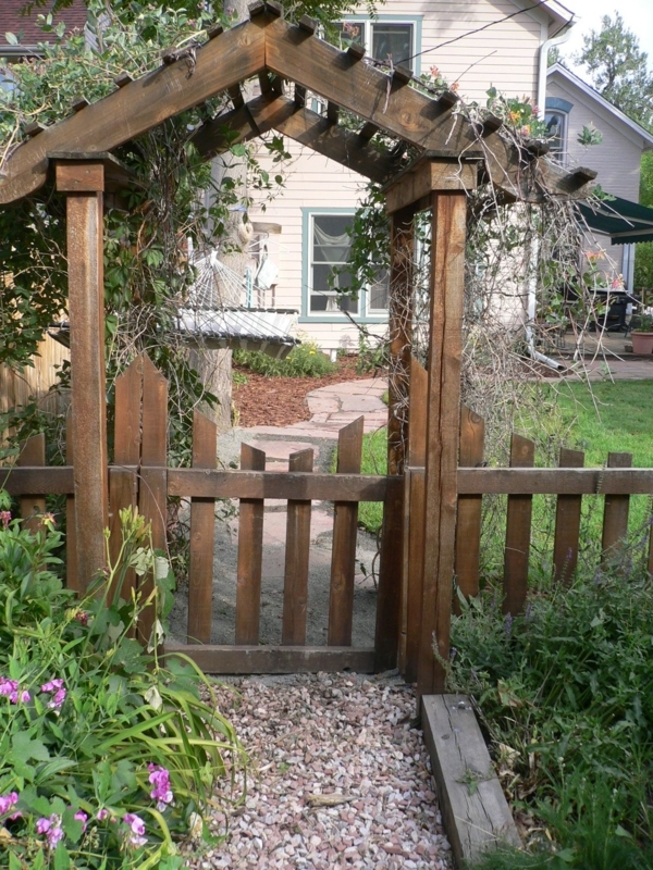 Charming Wooden Garden Archway with Gate Entrance