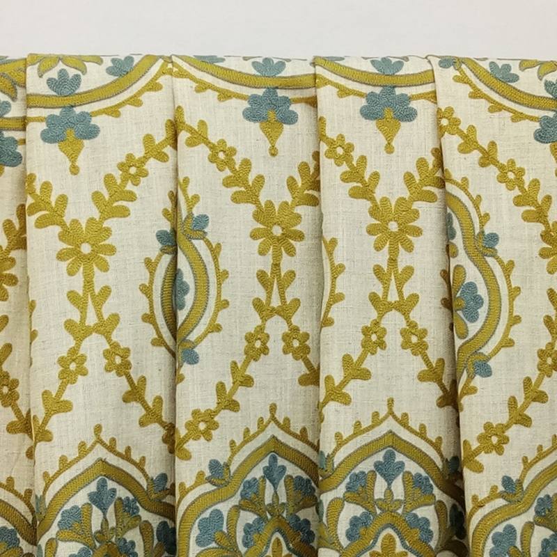 Chartreuse and Teal Blue Floral Curtain Fabric