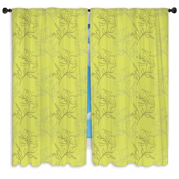 Chartreuse Floral Patterned Window Curtains