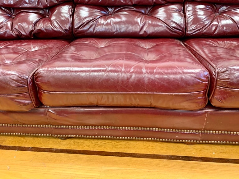 Chesterfield Burgundy Leather Sofa with Brass Nailheads at 1stDibs ...