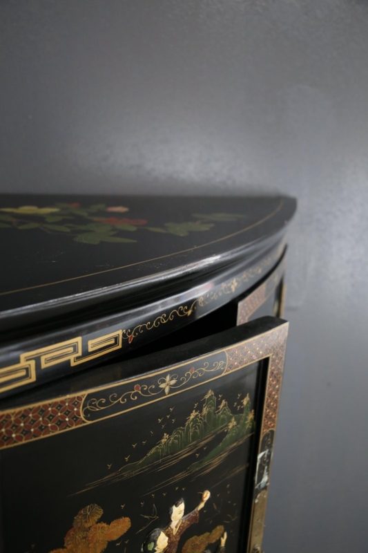 Chinese Corner Cabinet in Black Lacquer & Dyed Soapstone for sale at Pamono