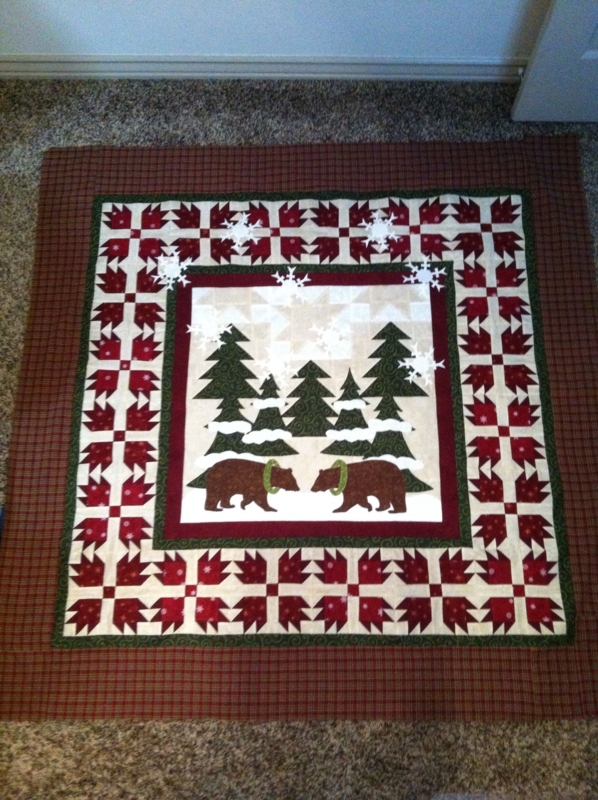 Christmas Bear and Pine Tree Quilted Holiday Throw