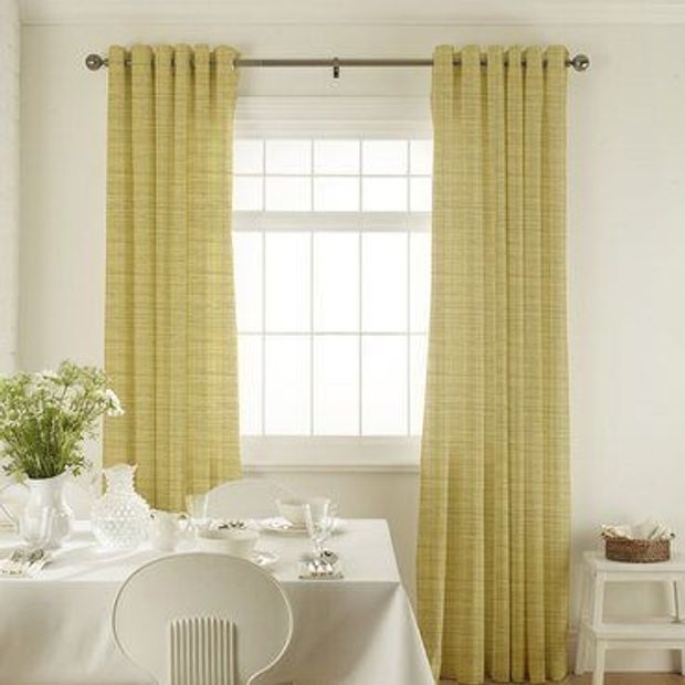 Clarence Chartreuse Curtains Brighten Dining Room