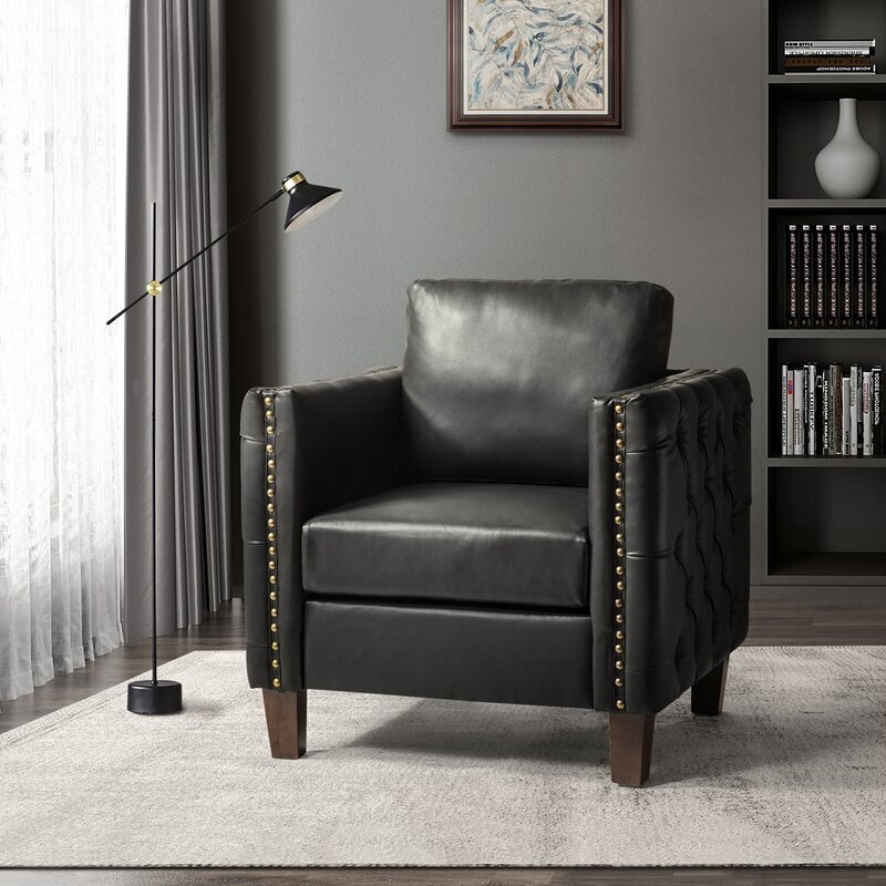 Classic Black Leather Cigar Lounge Chair