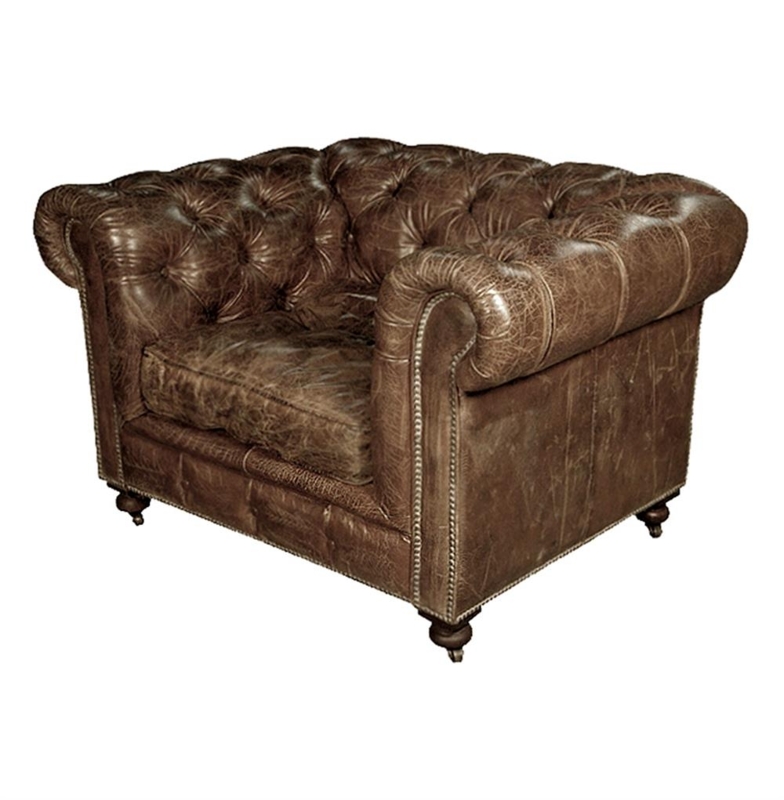 Classic Brown Leather Chesterfield Lounge Chair