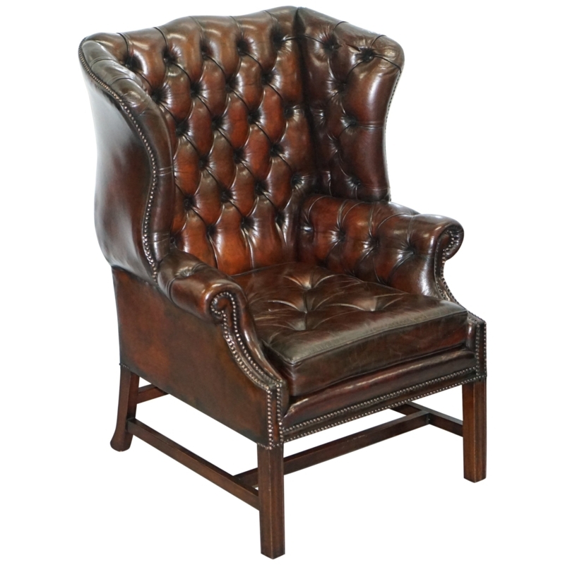 Classic Brown Leather Chesterfield Wingback Chair