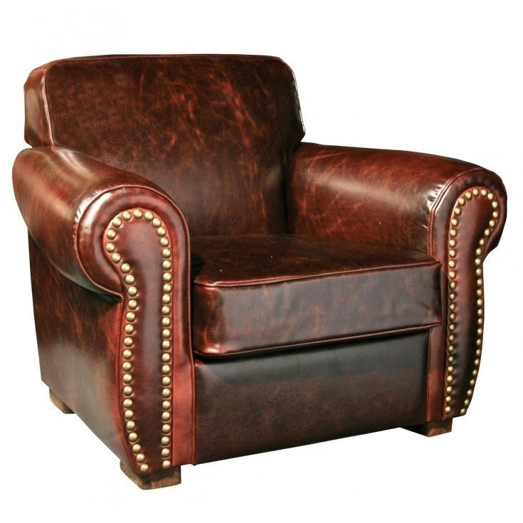 Classic Brown Leather Cigar Lounge Chair with Studs