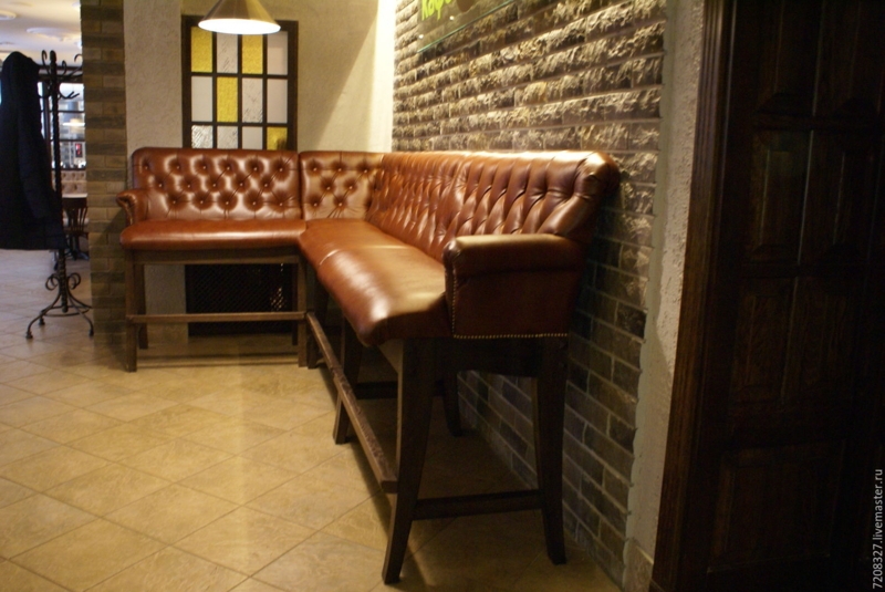 Classic Brown Leather Corner Bar Sofa Seating