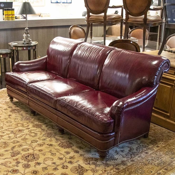 Classic Burgundy Leather Sofa with Nailhead Trim