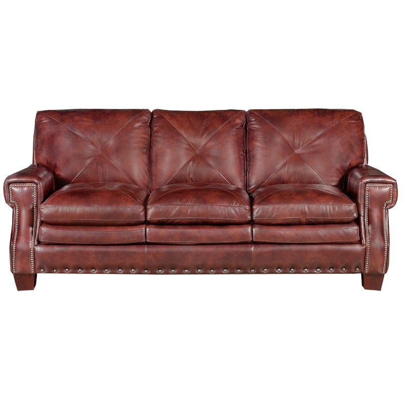 Classic Burgundy Leather Traditional Sofa