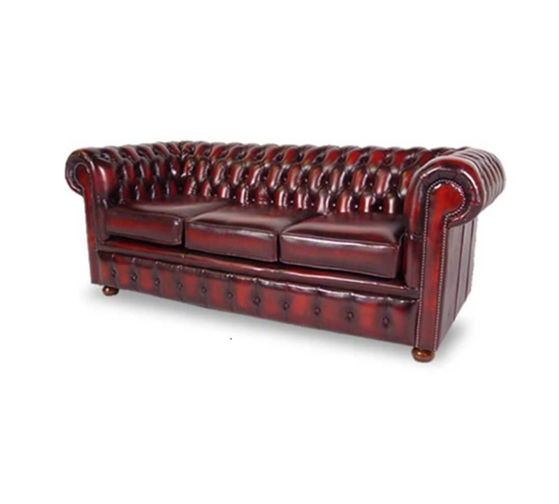 Classic Chesterfield Maroon Leather 3-Seater Sofa