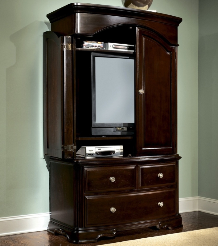 Classic Dark Wood TV Armoire with Storage Drawers