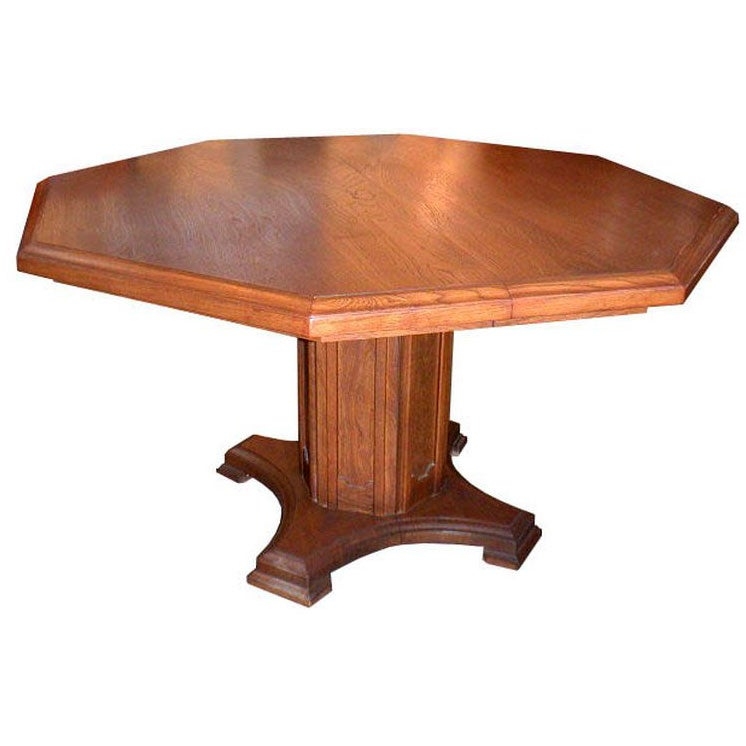Classic Hexagonal Oak Dining Table with Pedestal Base
