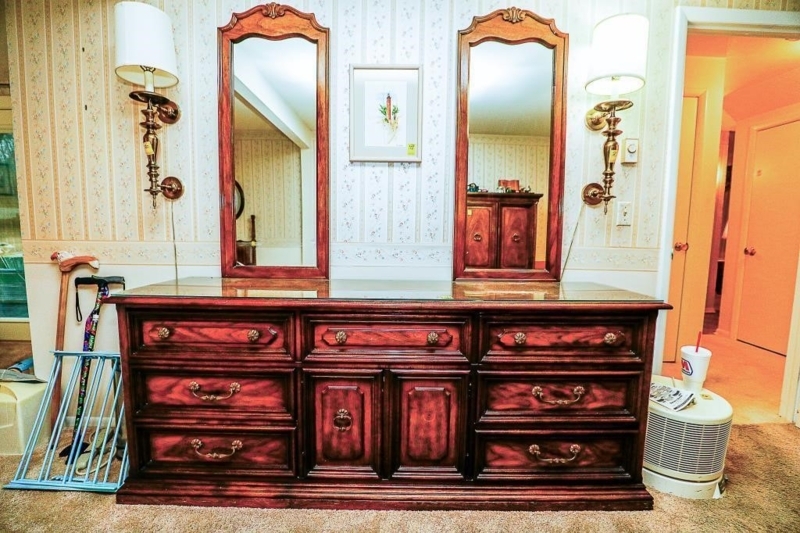 Classic Oak His and Hers Dresser with Dual Mirrors