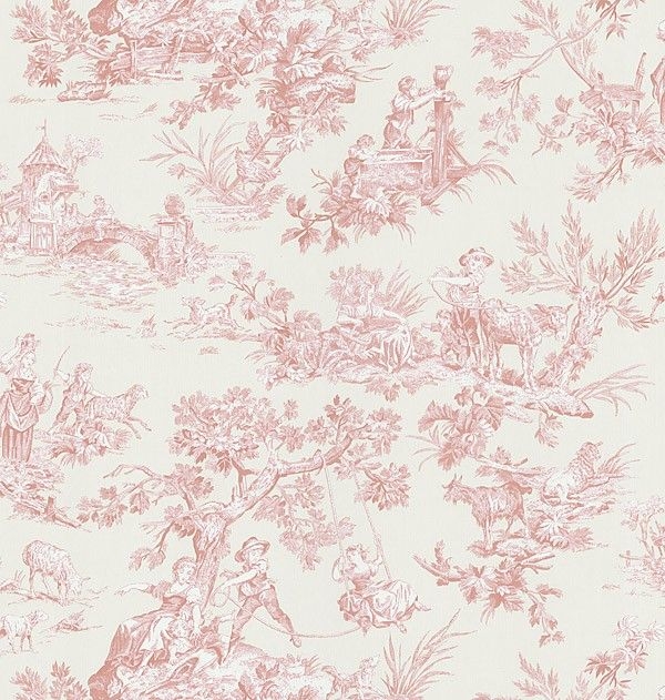 Classic Pink Toile Patterned Wallpaper Design